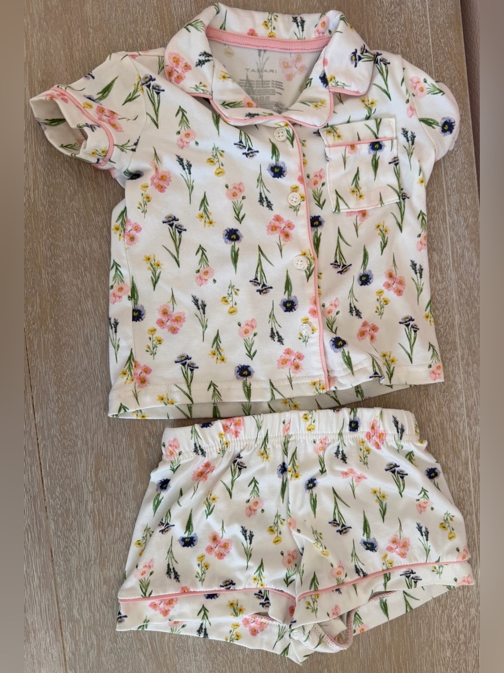 Tahari White Floral Short Pajama Set with Pink Trim